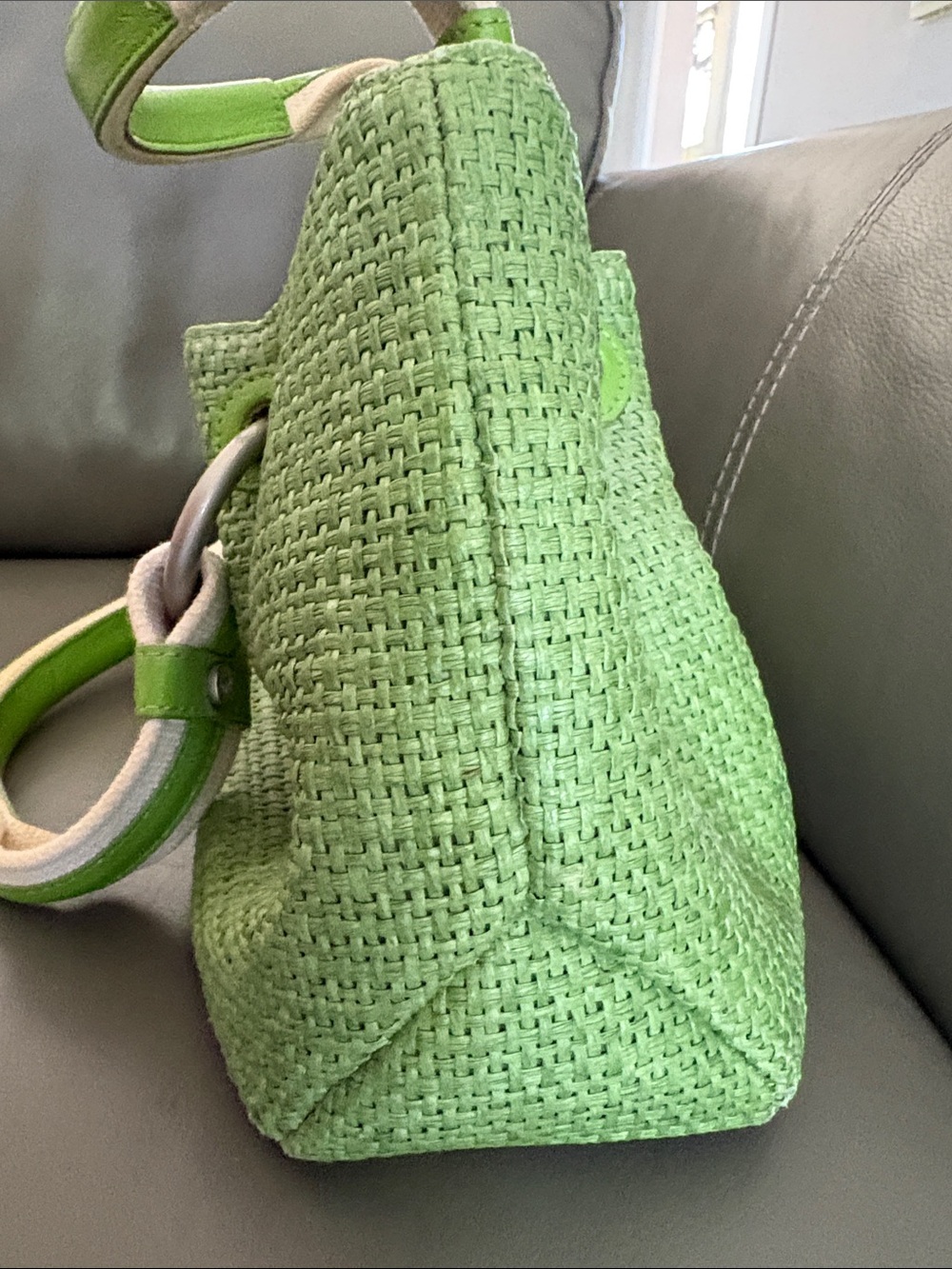 Elaine Turner Lime Green Woven Shoulder Tote with Wristlet - Picture 14 of 16